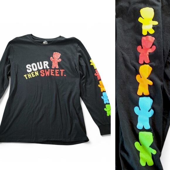 Sour Patch Kids Shirt Sour Then Sweet Candy Long Sleeve Graphic Black Colorful L - Picture 1 of 9